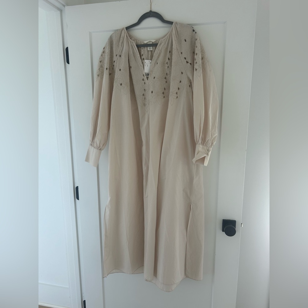 H&M Light Beige Dress with Eyelet Embroidery